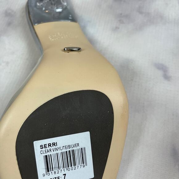 Tony Bianco Serri Clear Vinyl + Metallic Silver Hourglass Heel Mule Sandals Sz 7 - Picture 10 of 12